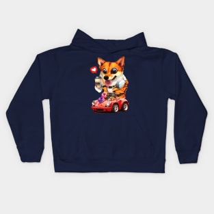 Driving Cute Corgi Kids Hoodie